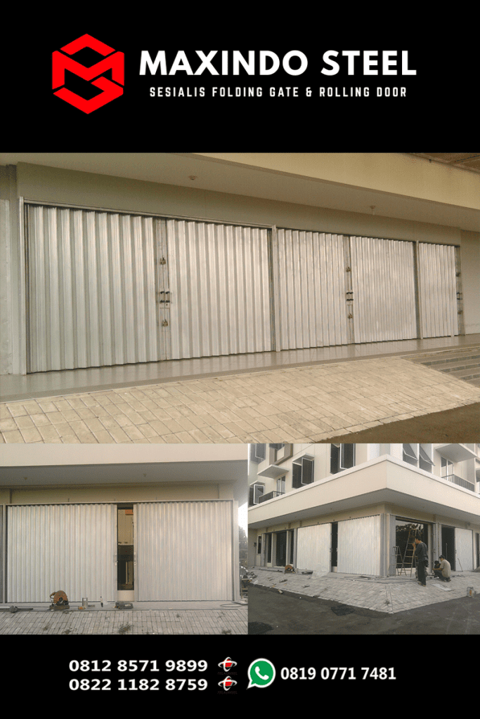 Pemasangan folding gate galvalum silver oleh Maxindo Steel di Menteng Jakarta Pusat
