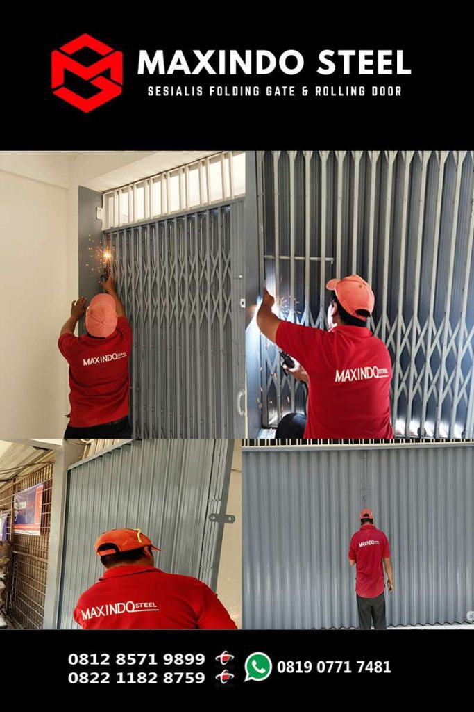 Folding Gate Pluit Jakarta Utara warna abu-abu untuk gudang kecil atau ruko