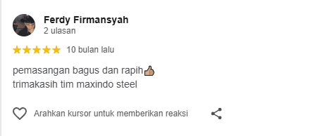 Testimoni Ferdy Firmansyah jasa pasang folding gate Bogor Maxindo Steel hasil bagus dan rapi