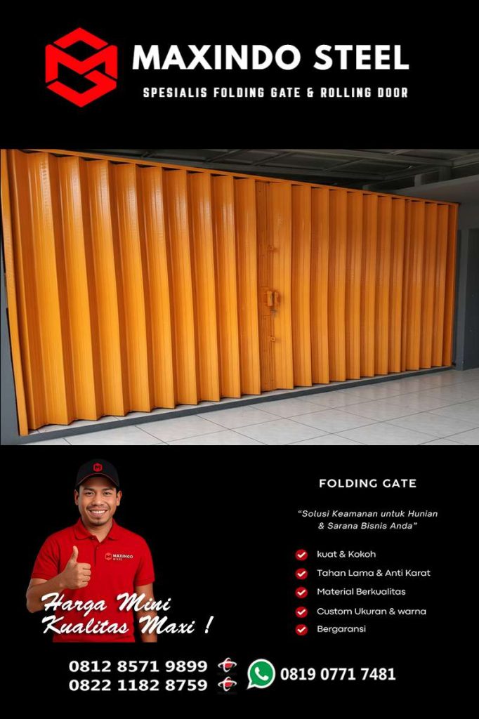 Folding Gate Batu Ampar warna orange dengan slat galvalum berkualitas