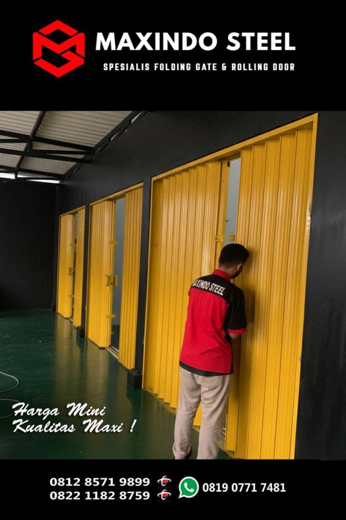 Folding Gate Kuning Galvalum untuk Gudang – Jasa Pasang Folding Gate Cipinang Besar Selatan