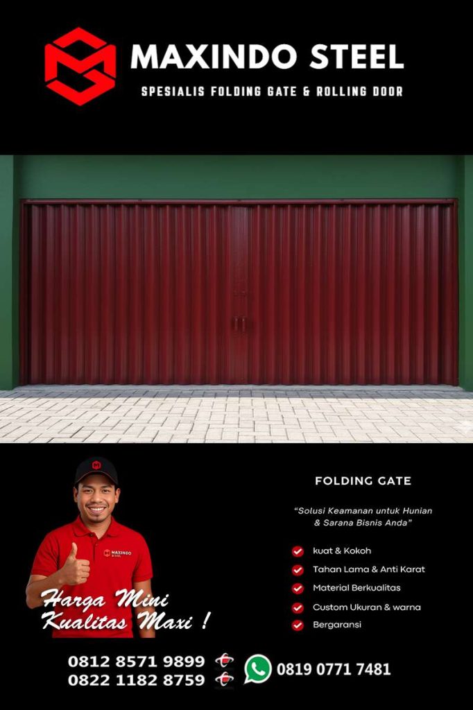 Folding Gate Besi Merah Marun Tebal 0.8 mm – Jasa Pasang Folding Gate Cipinang Besar Utara
