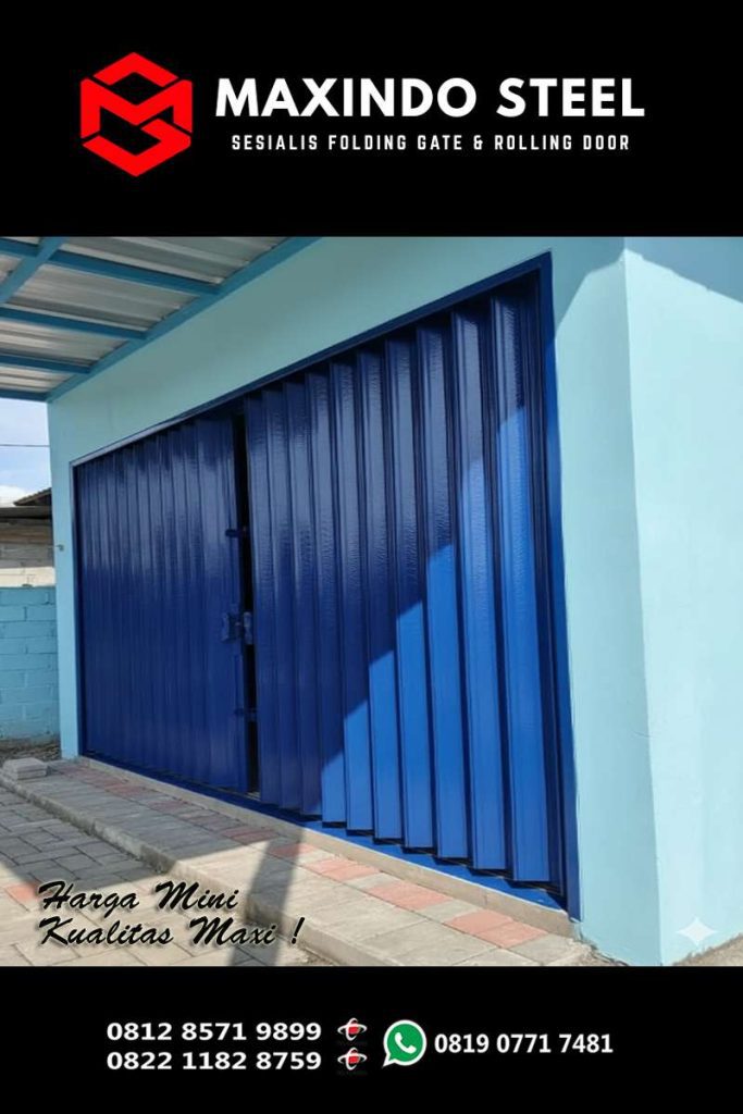 Folding Gate Kelapa Dua Wetan warna biru tua dari Maxindo Steel