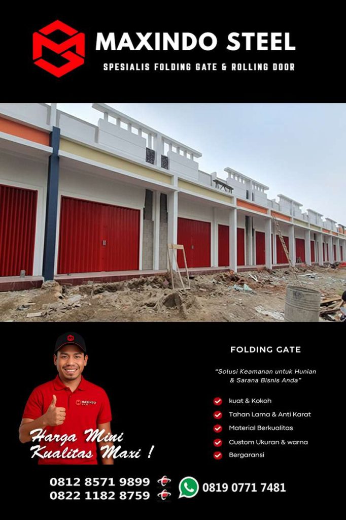 Folding Gate Besi Tebal 0.8 mm Warna Merah – Pemasangan Ruko Deret Klender Jakarta Timur