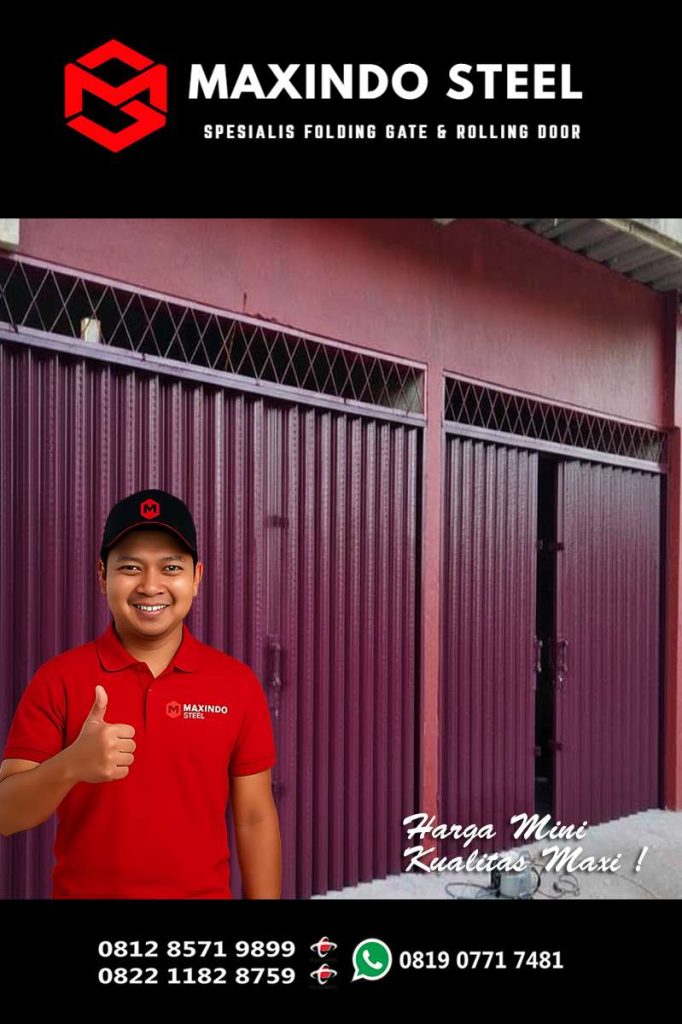 Folding gate warna ungu di Jatinegara Jakarta Timur – pemasangan oleh Maxindo Steel